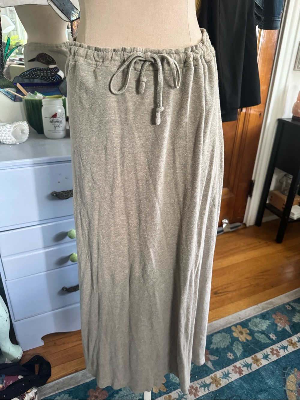 Vital Hemptations Tan Drawstring Waist Maxi Skirt Generous S Knit Hemp VGUC